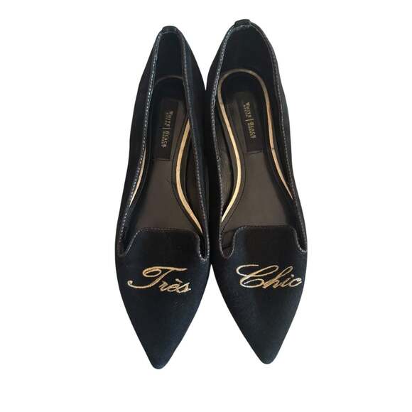 White House Black Market Tres Chic Black Suede Ava Pointed Toe Flats Size 7.5 - Picture 2 of 4